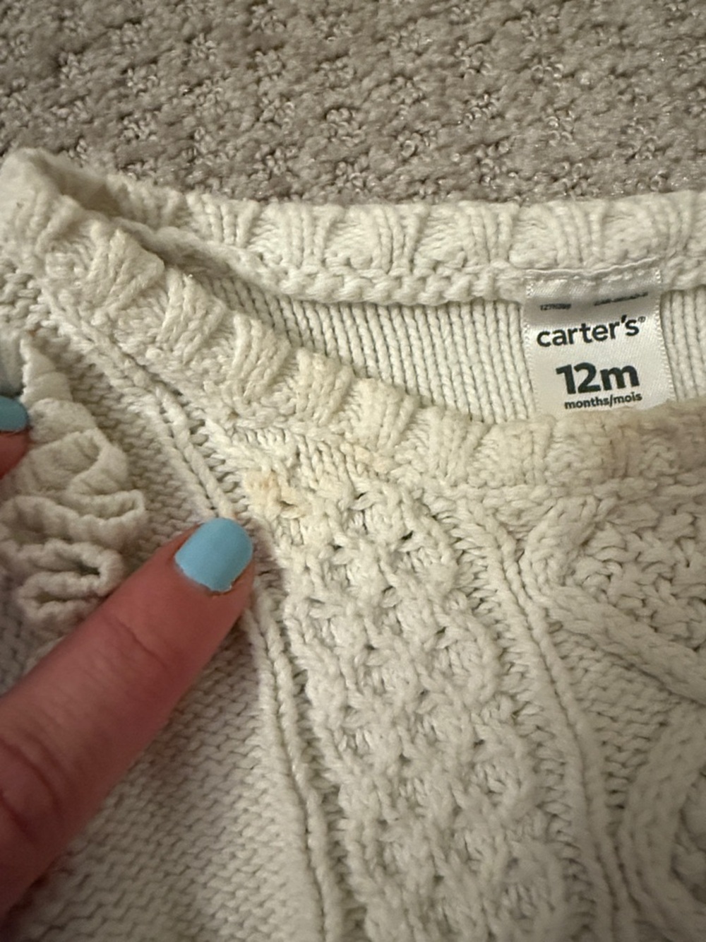 Carter's Cream Cable-Knit Ruffle Shoulder Sweater - Picture 3 of 6